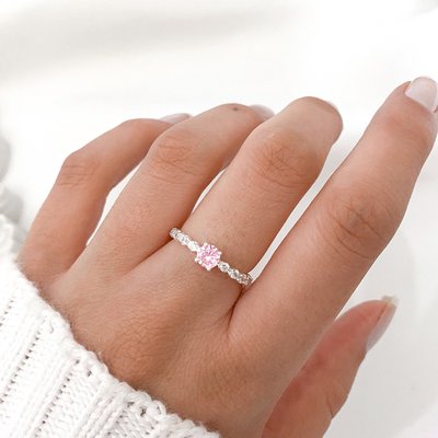 anel solitario zirconia rosa prata 925