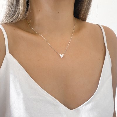 Colar coração origami dobradura em prata 925