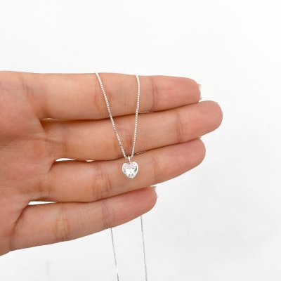 Colar ponto de luz coração prata 925 Glamour Pratas