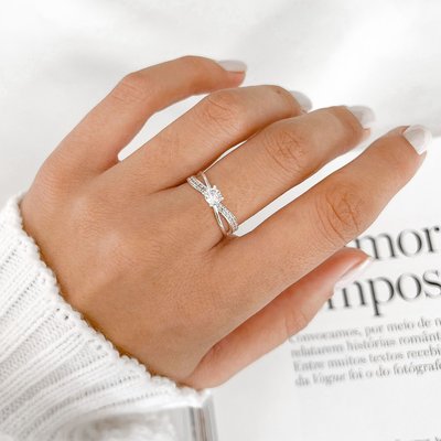 Anel solitário aro duplo prata 925