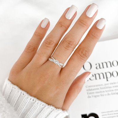 Anel solitário aro duplo prata 925