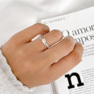 Anel solitário aro duplo prata 925