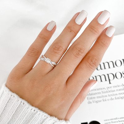 Anel solitário aro duplo prata 925