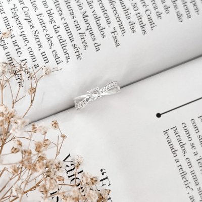 Anel solitário aro duplo prata 925