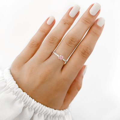 anel solitario zirconia rosa prata 925