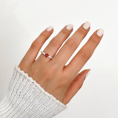 anel solitario cravejado rubi prata 925 5