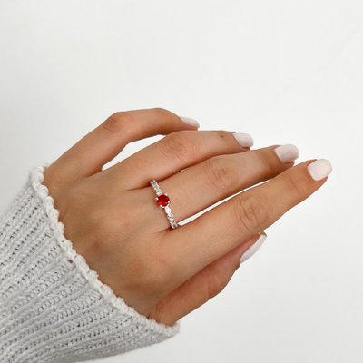 anel solitario cravejado rubi prata 925 1