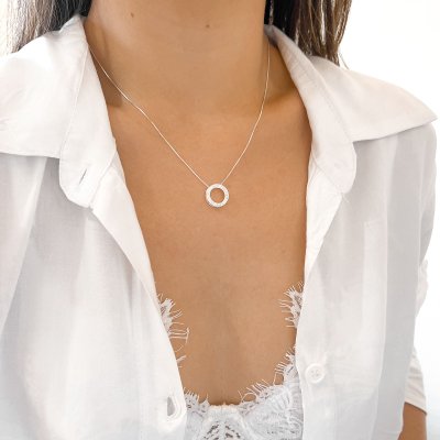 colar circulo cravejado prata 925