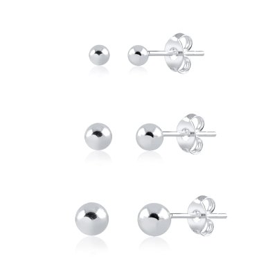 trio brinco bolinha em prata 925 Glamour Pratas