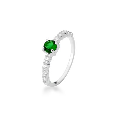 anel solitario zirconia verde esmeralda em prata 925 glamour pratas