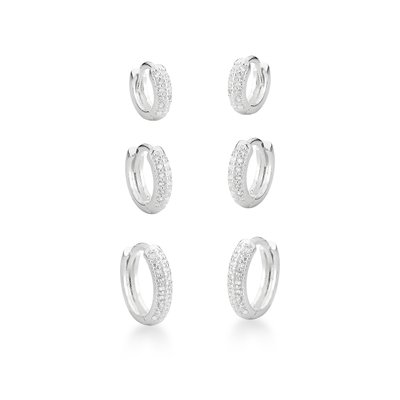 trio argolinhas cravejadas grossas em prata 925 glamour pratas