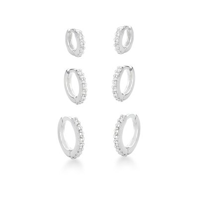 trio argolinhas cravejadas finas de click em prata 925 glamour pratas