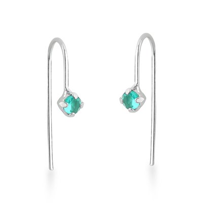 brinco fio rigido passante zirconia turmalina em prata 925 glamour pratas