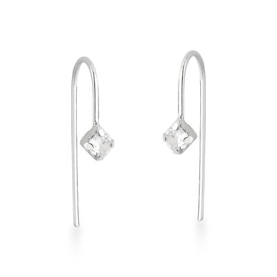 brinco fio rigido passante com zirconia em prata 925 glamour pratas