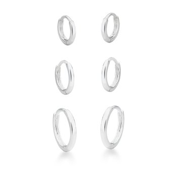 trio argolinhas lisas de click em prata 925 glamour pratas