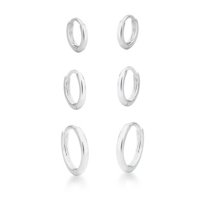 trio argolinhas lisas de click em prata 925 glamour pratas