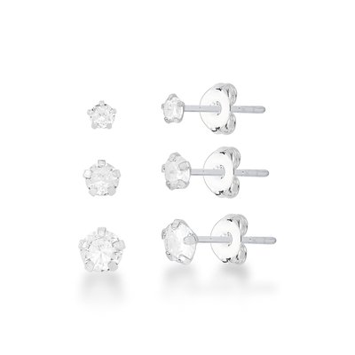 trio de brincos ponto de luz zirconias em prata 925 glamour pratas