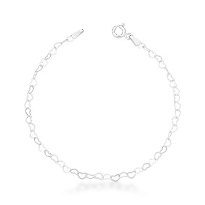 pulseira elo de coracoes m em prata 925 glamour pratas