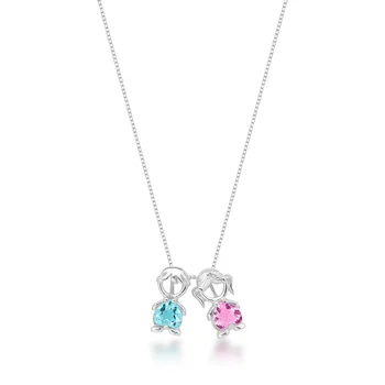 colar filhos menino menina zirconia azul rosa em prata 925 glamour pratas