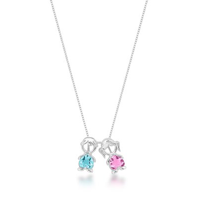 colar filhos menino menina zirconia azul rosa em prata 925 glamour pratas