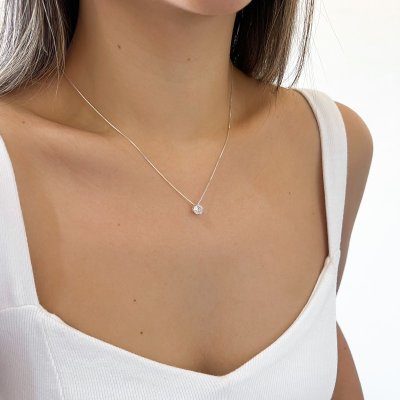 colar zirconia ponto de luz redondo prata 925 glamour pratas
