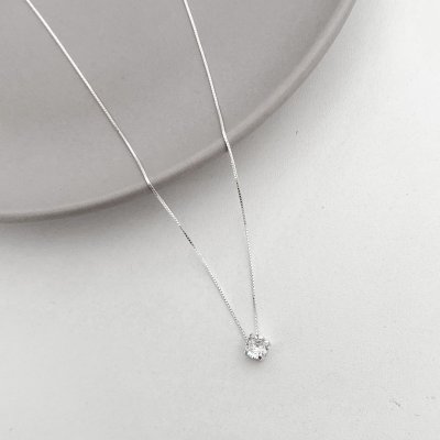 colar zirconia ponto de luz redondo prata 925 glamour pratas