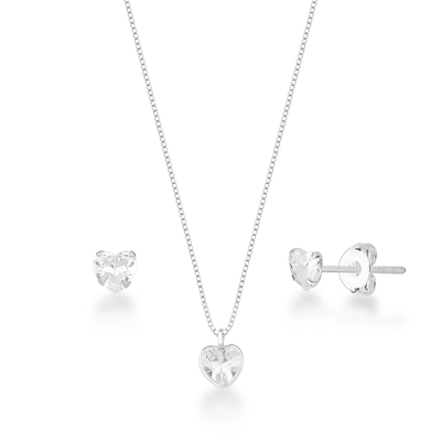 conjunto colar e brinco ponto de luz coracao prata 925