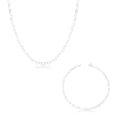 kit de prata choker pulseira elo coracoes p glamour pratas