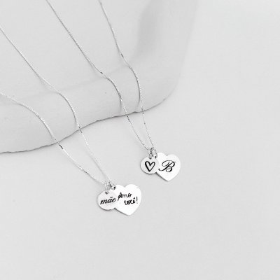 colar personalizado coracao e medalha mini prata 925 glamour pratas