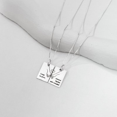 kit 2 colares plaquinha personalizado prata 925 melhores amigas mae e filha 3