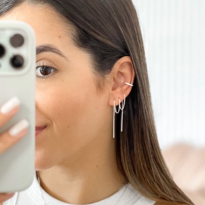 brinco fio passante costura em prata 925 glamour pratas 2