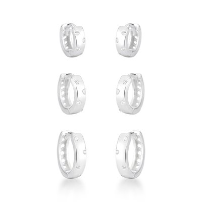 trio brinco argola lisa com zirconias prata 925 glamour pratas