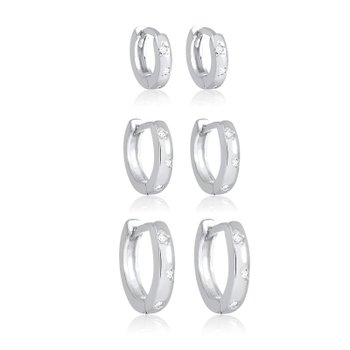 trio brinco argola lisa com zirconias i prata 925 glamour pratas