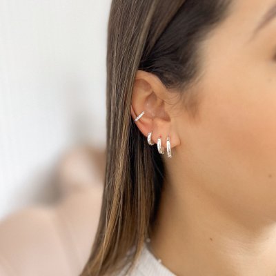 trio brinco argola lisa com zirconias fina em prata 925 glamour pratas 3