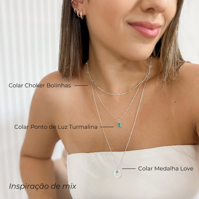 choker bolinhas colar turmalina colar love prata 925