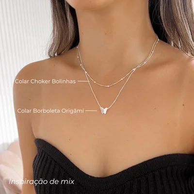 choker bolinhas colar borboleta origami prata 925