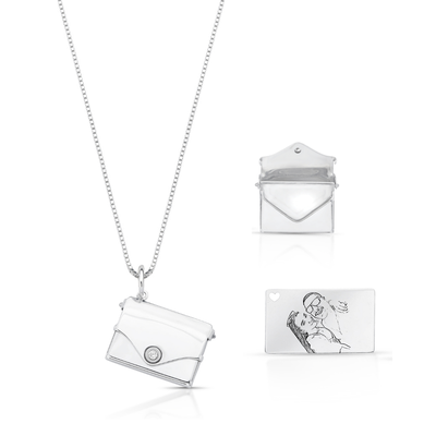 colar de prata relicario personalizado envelope e carta prata 925 glamour pratas
