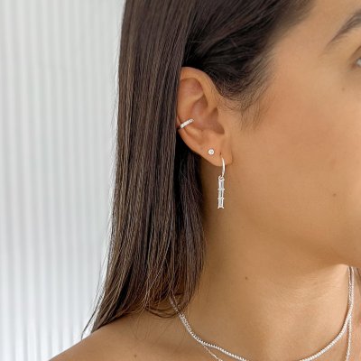 brinco meia argola zirconias prata 925 1