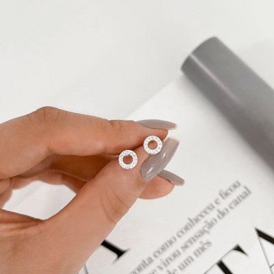brinco circulo vazado cravejado prata 925 5