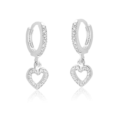 argola cravejada com pingente coracao prata 925