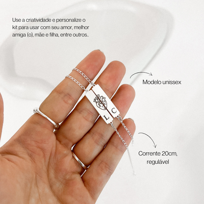 pulseira kit casal personalizada prata 925 glamour pratas 1