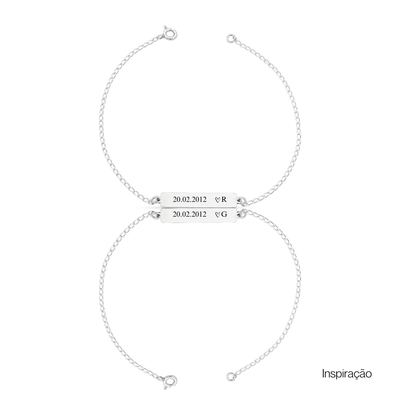 pulseira kit casal personalizada prata 925 glamour pratas 8