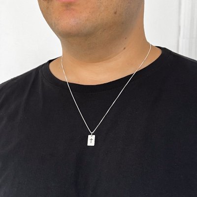 colar plaquinha oracao pai nosso e cruz masculino feminino prata 925 glamour pratas 5