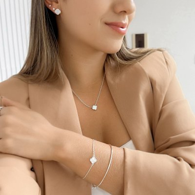 pulseira e colar trevo madreperola van clef virginia prata 925 glamour pratas 6