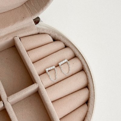 brinco de prata cravejado corrente glamour pratas 3