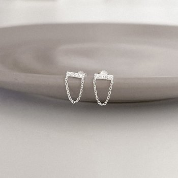 brinco de prata cravejado corrente glamour pratas