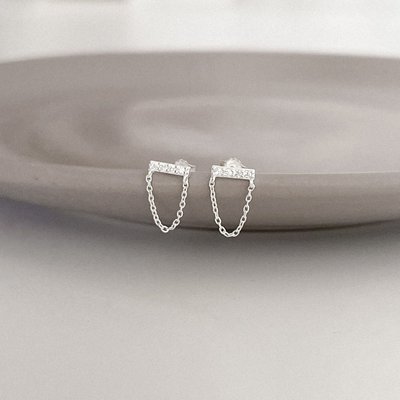 brinco de prata cravejado corrente glamour pratas