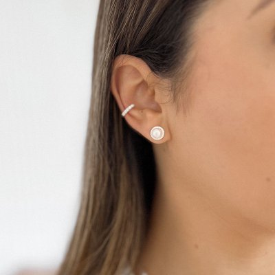 brinco de prata perola contorno cravejado glamour pratas