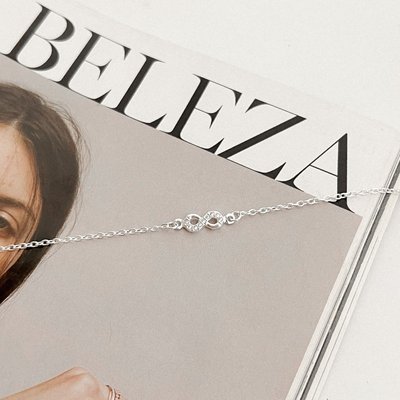 pulseira de prata infinito cravejado e liso glamour pratas 1