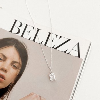 colar de prata zirconia retangular cristal glamour pratas 5